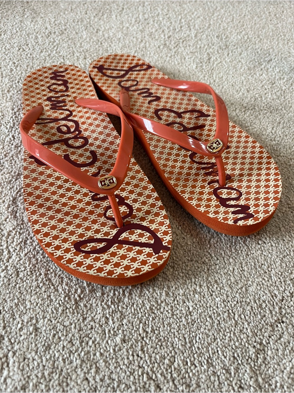 Sam Edelman Coral Patent Thong Sandals with Logo Charm